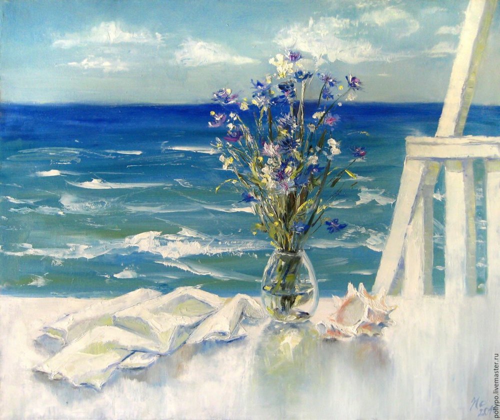 Цветы на фоне пейзажа в живописи