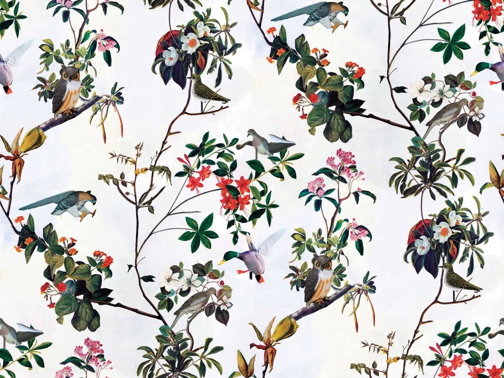 Принт цветы и птицы