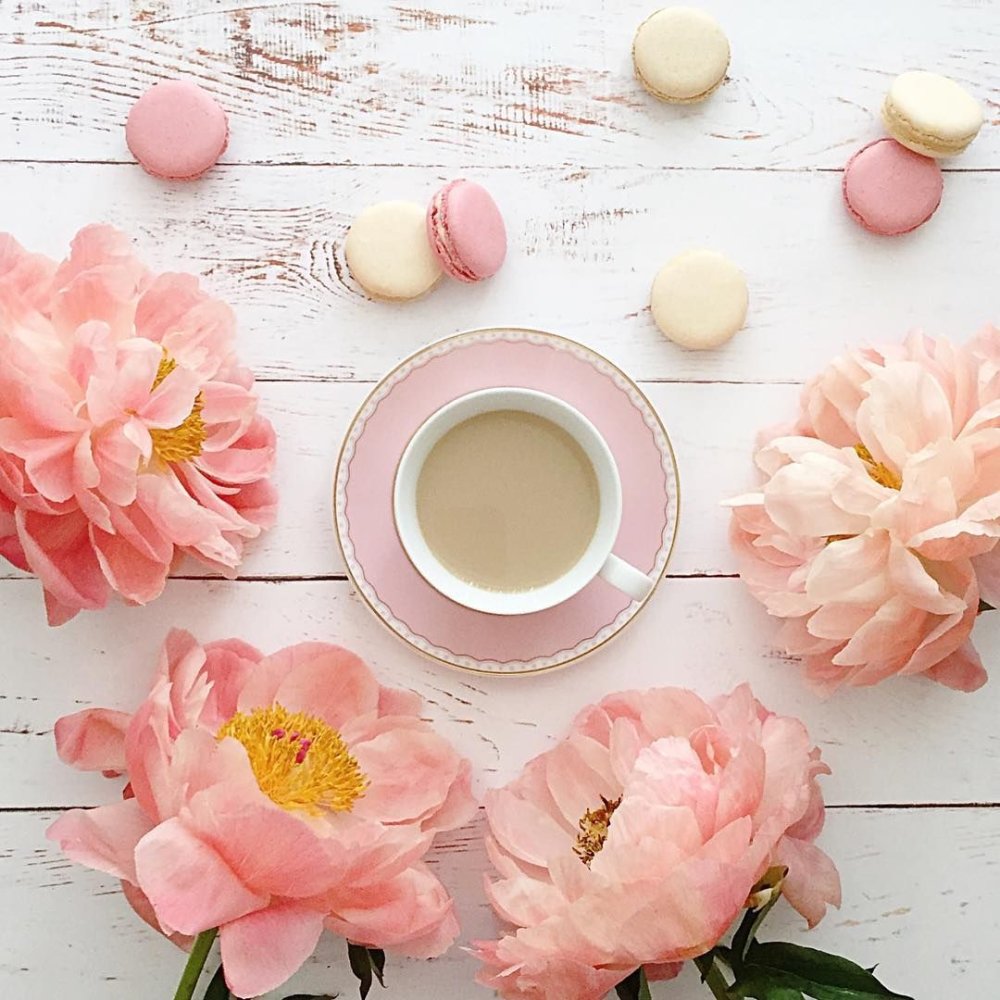 Пионы и чашка кофе