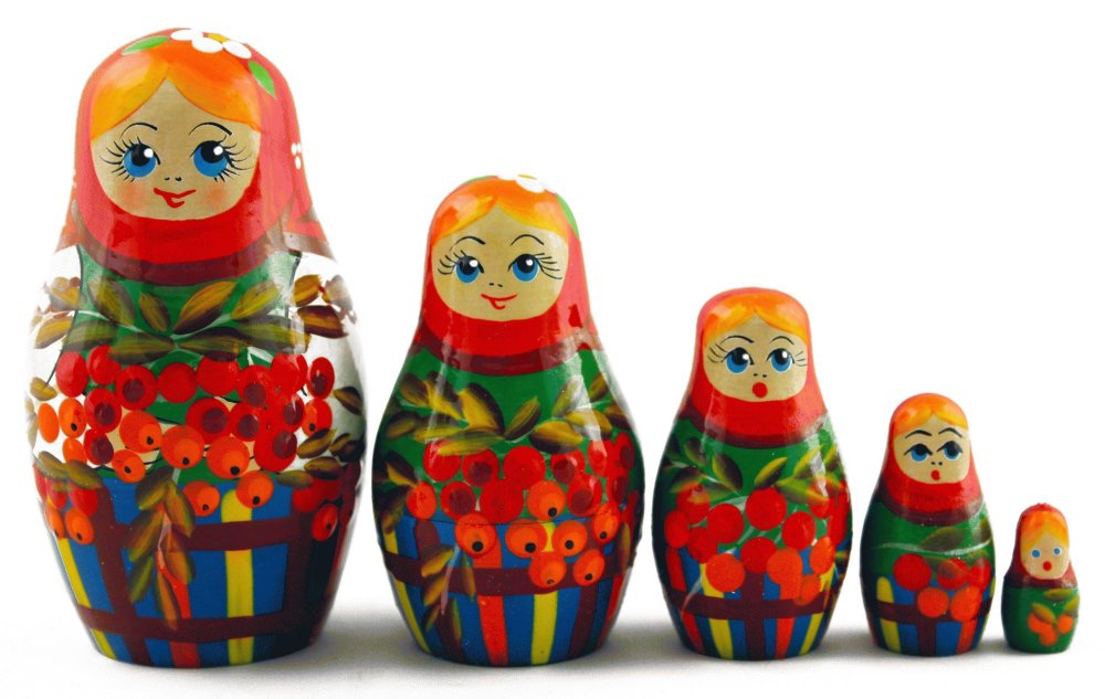 Матрешки в ряд на фоне