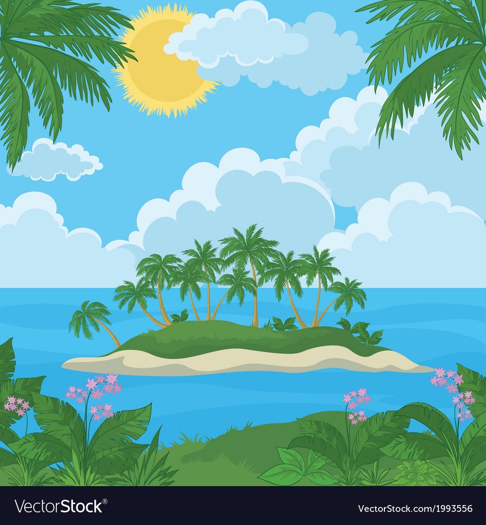 Рисунок парусников и пальм