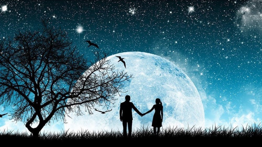 Влюбленная пара на фоне звездного неба