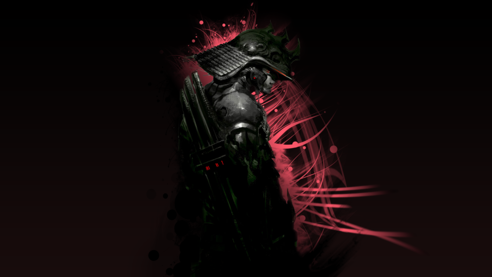 Самурай на фоне красного солнца