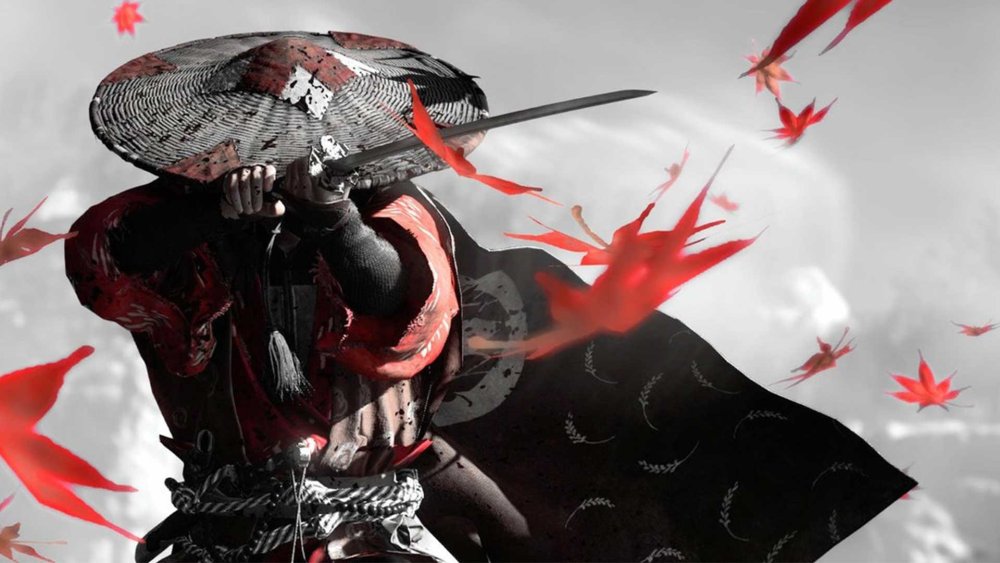 Самурай на черном фоне