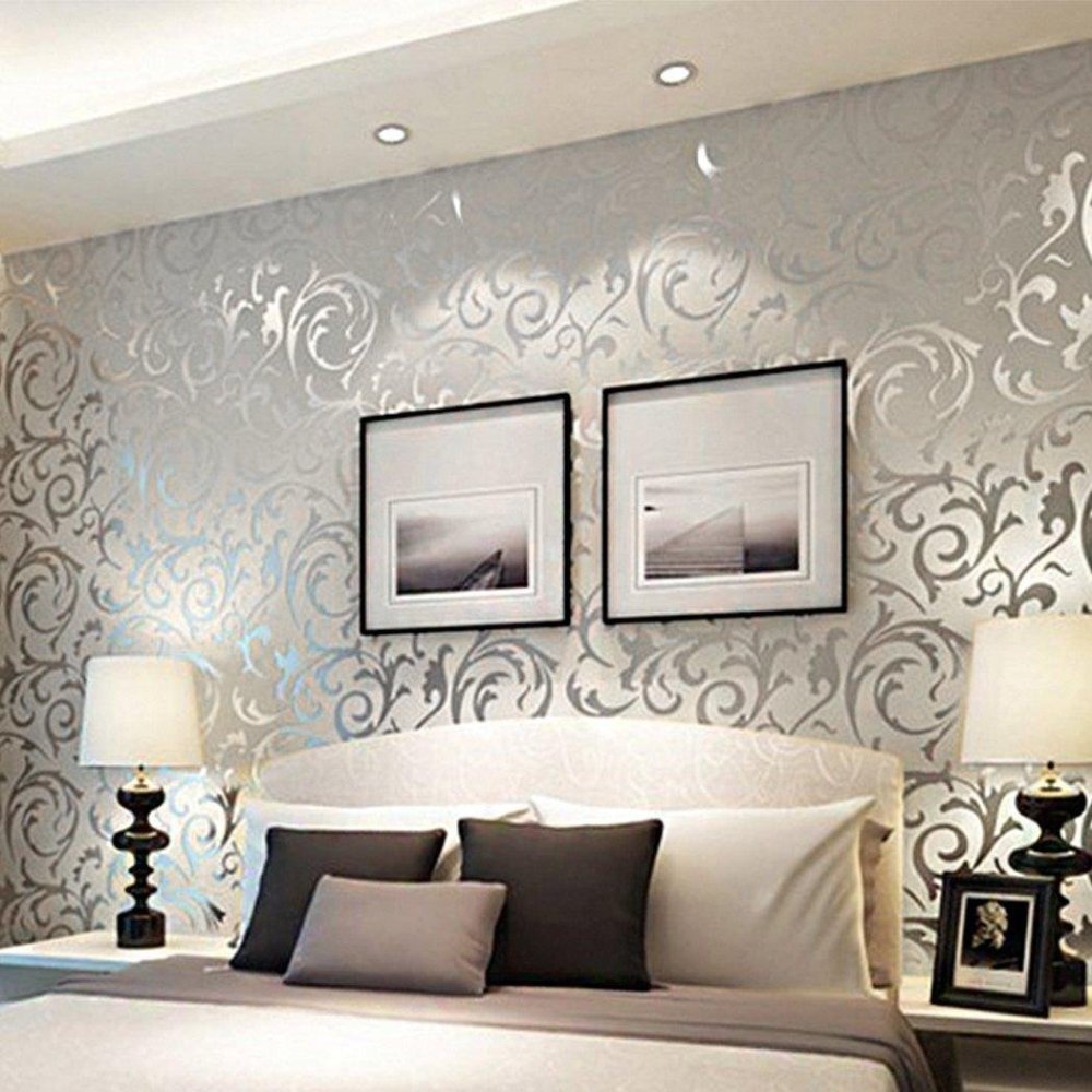 3d Silver Victorian Wall Sticker Damask Embossed