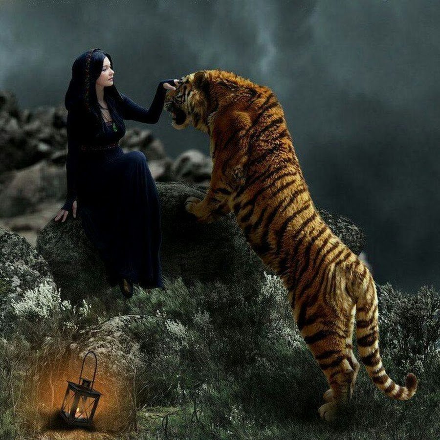 Красивая женщина с тигром