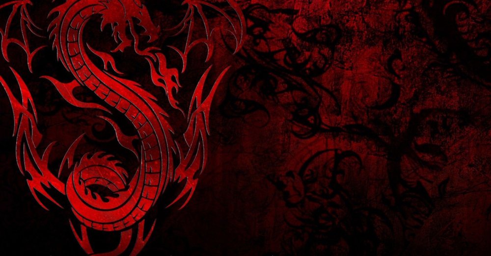 Красный дракон на черном фоне