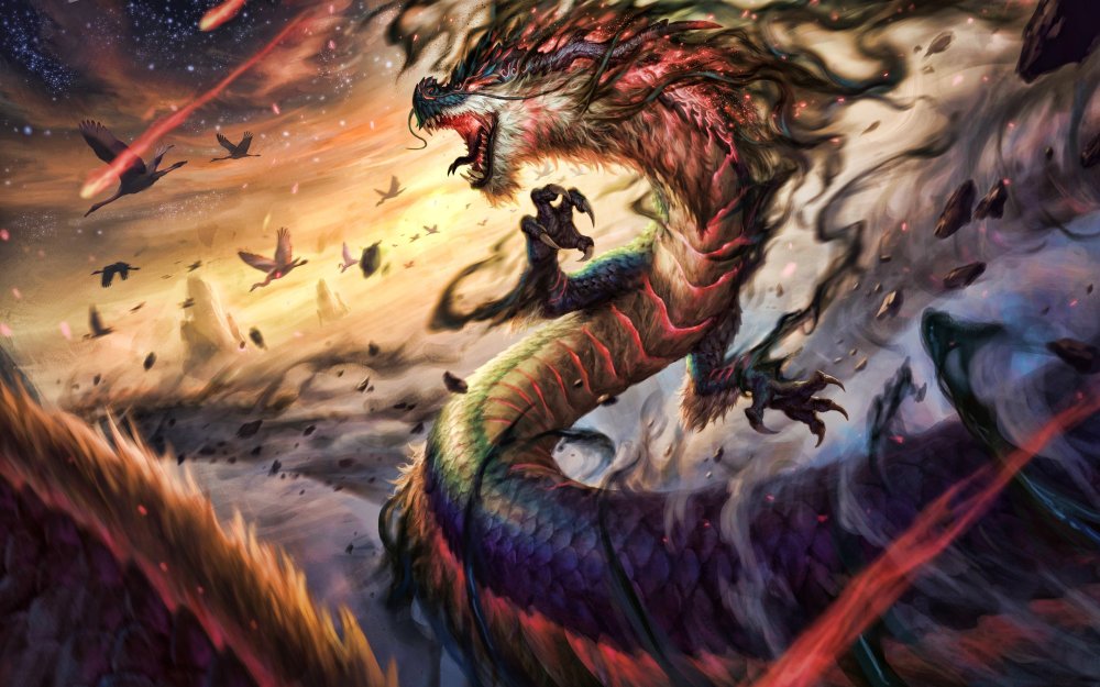 Оранжевый дракон на черном фоне