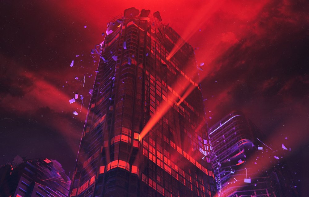 Киберпанк города перспектива снизу