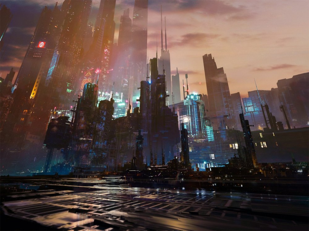 Киберпанк город в огне