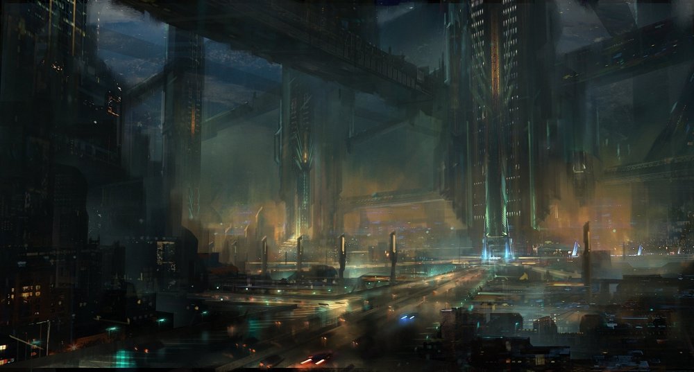 Город Найт Сити Cyberpunk 2077 ночь