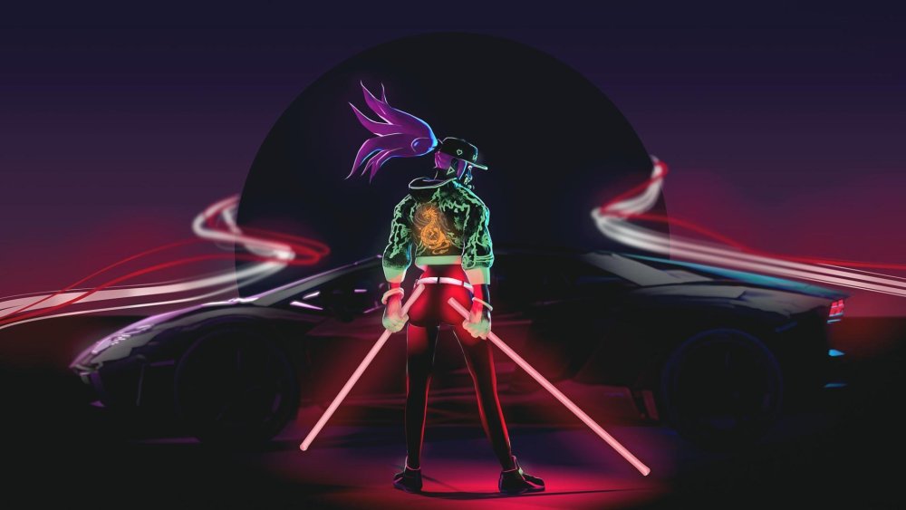 Самурай неон арт