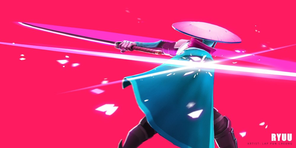 Обои на рабочий стол неон Самурай