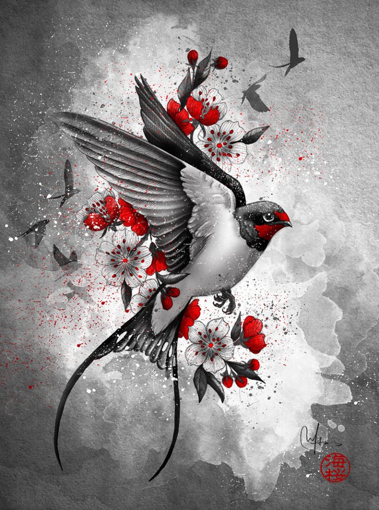 Ласточка в цветах