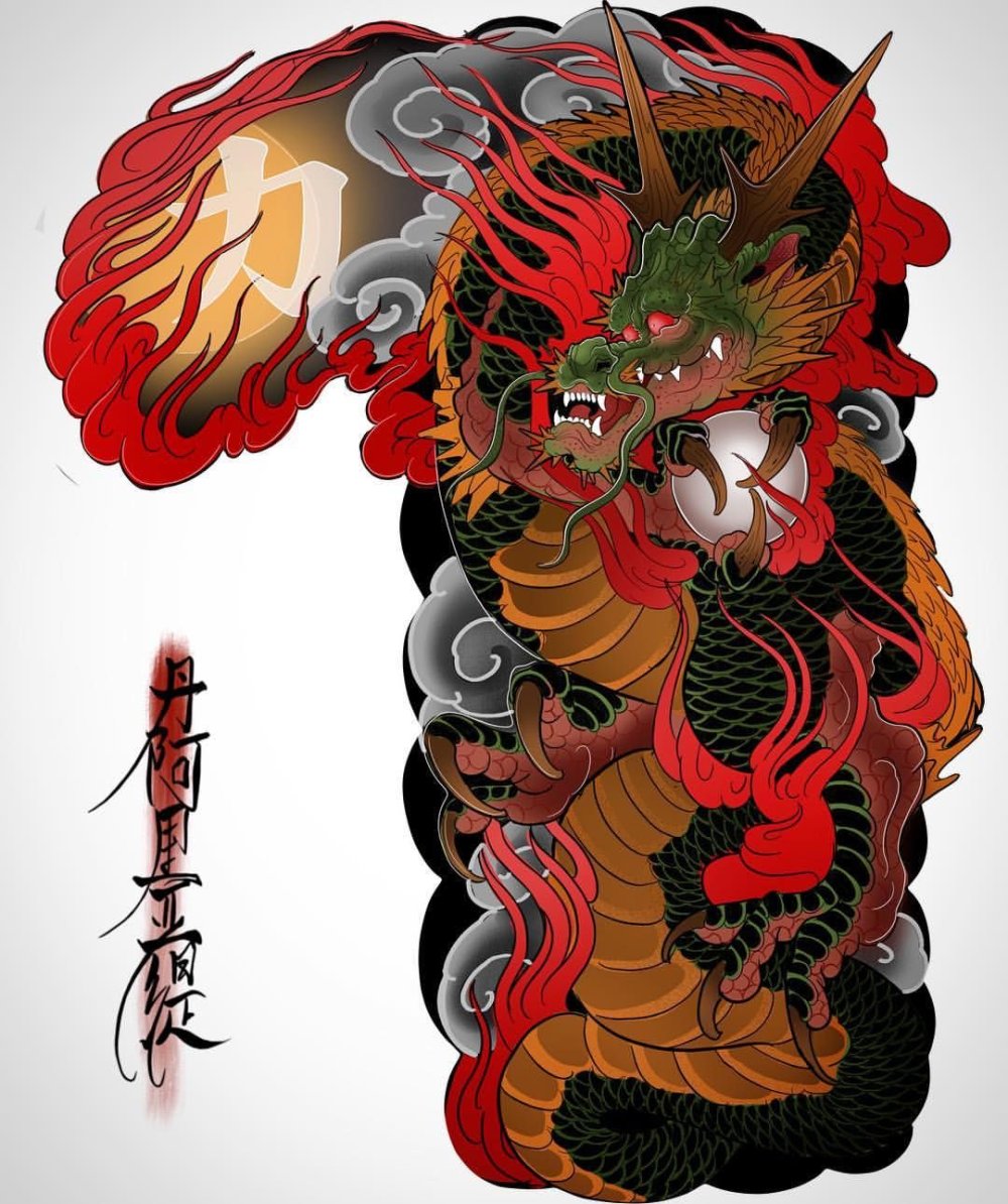 Япония дракон обои чёрно-белые