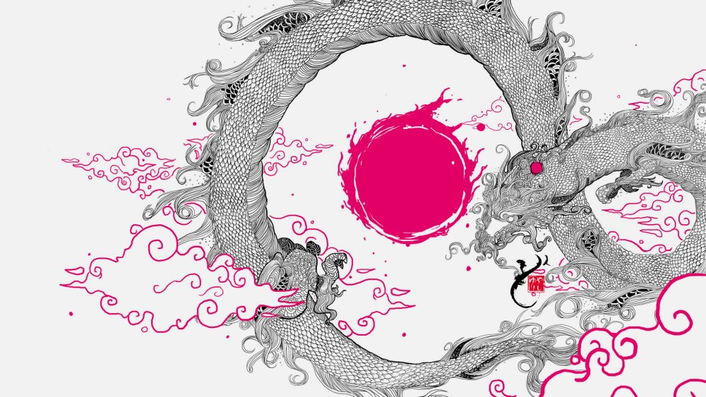 Китайский дракон на фиолетовом фоне