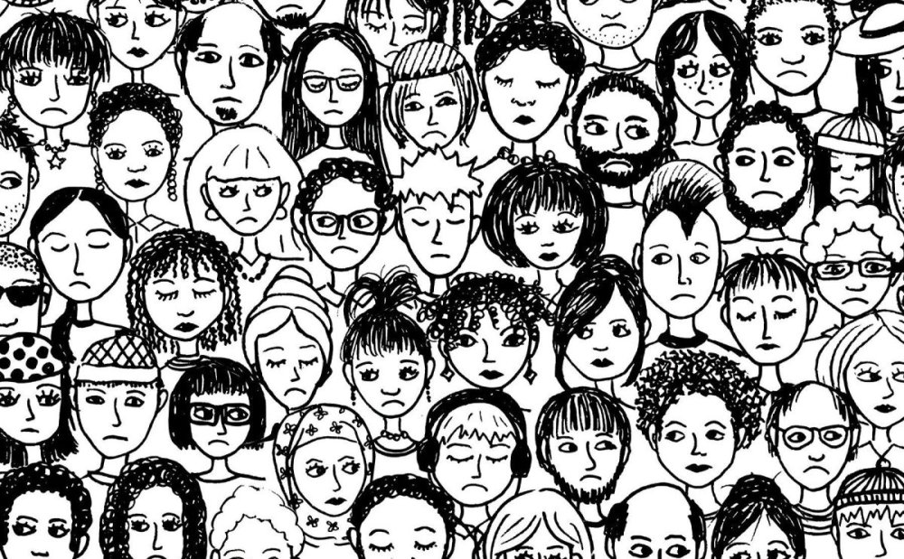 Много лиц людей