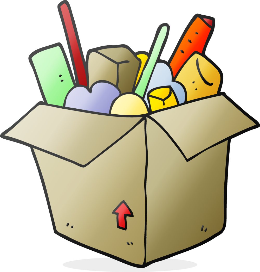 Коробка с вещами на белом фоне