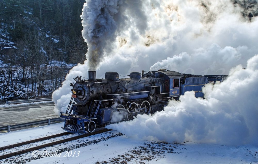 Паровоз в зимнем лесу