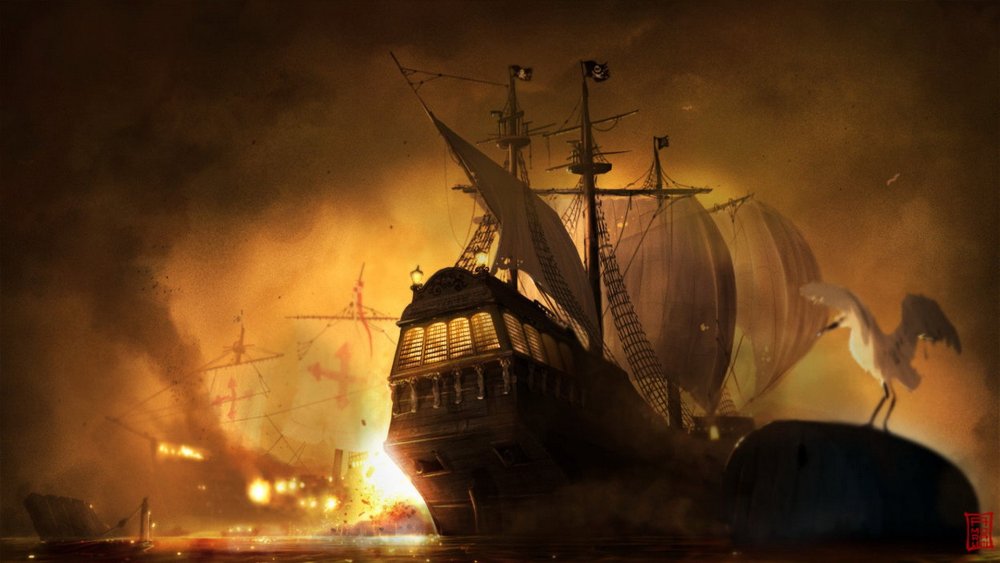 Морское сражение пираты Карибского моря