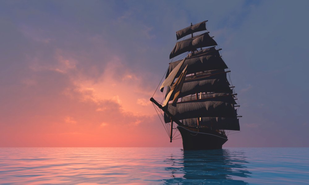 Чайки, корабль и море