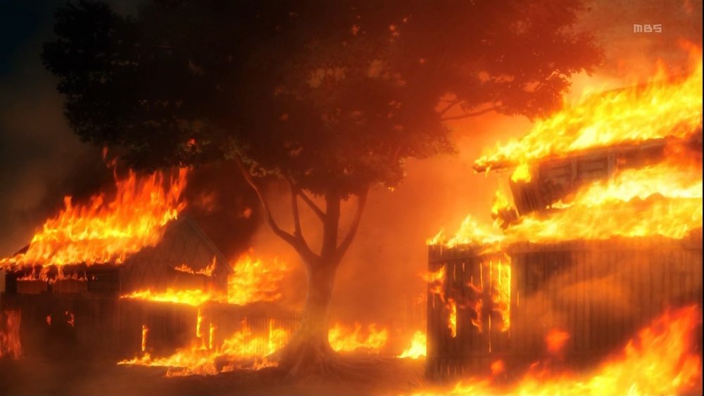 Сгоревшая деревня аниме