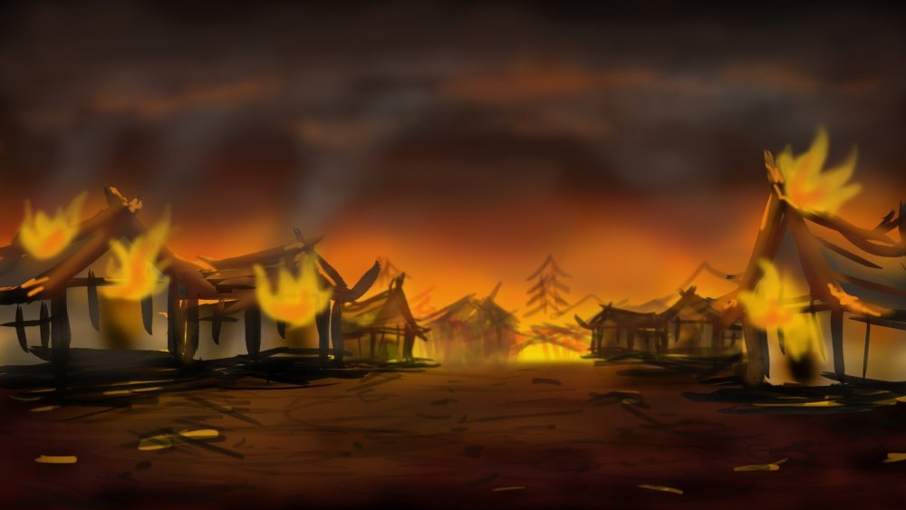 Горящая деревня арт