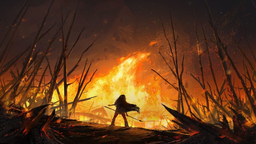 Горящая деревня арт