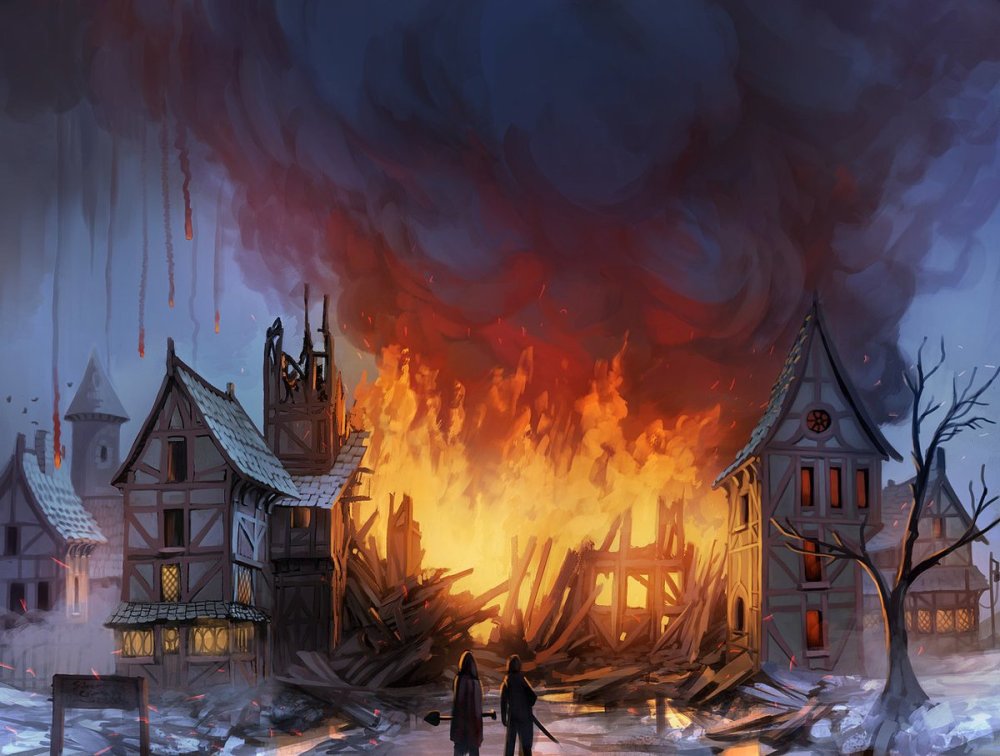 Сожженная деревня арт фэнтези
