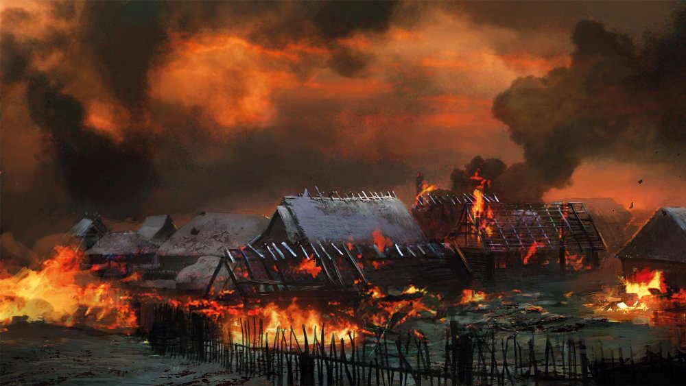 Горящая деревня арт