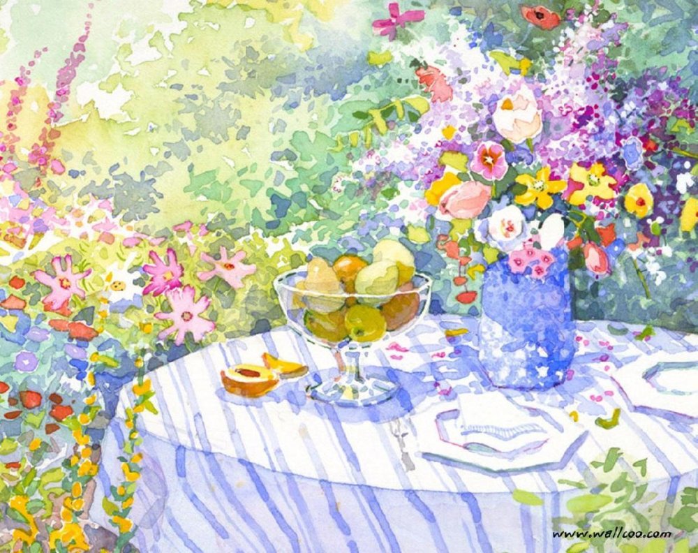 Утро акварель летнее