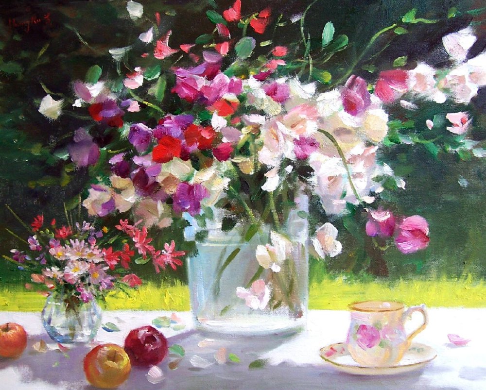 Современная живопись натюрморт с цветами