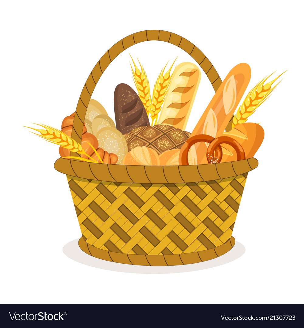 Выпечка в корзинке вектор