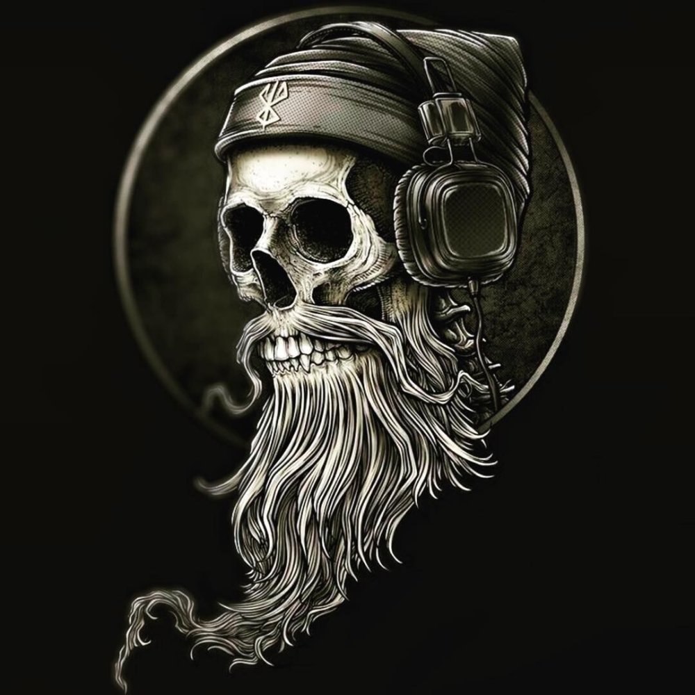 Череп с прической и бородой