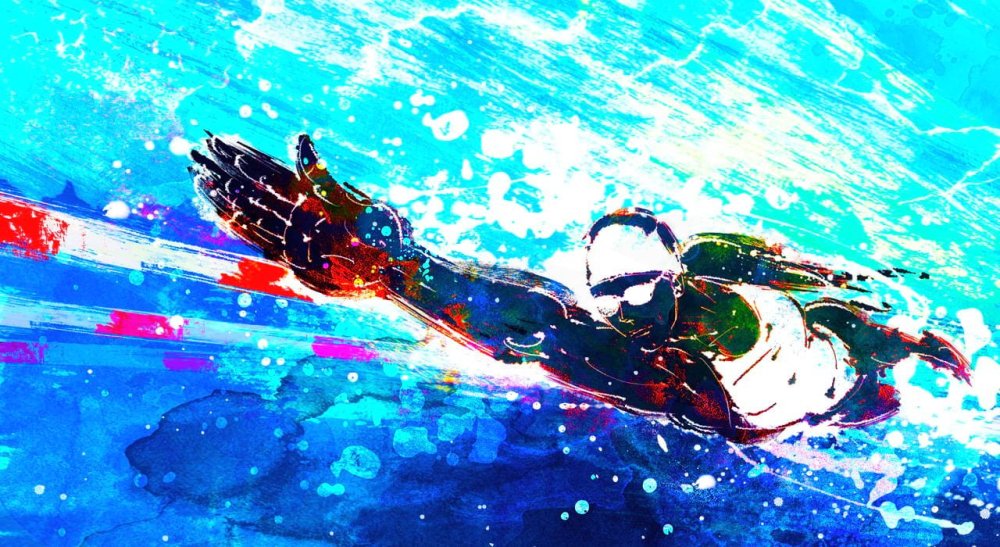 Пловец акварель