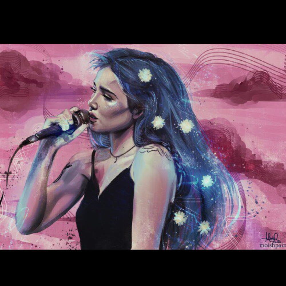 Силуэт поющей девушки с микрофоном