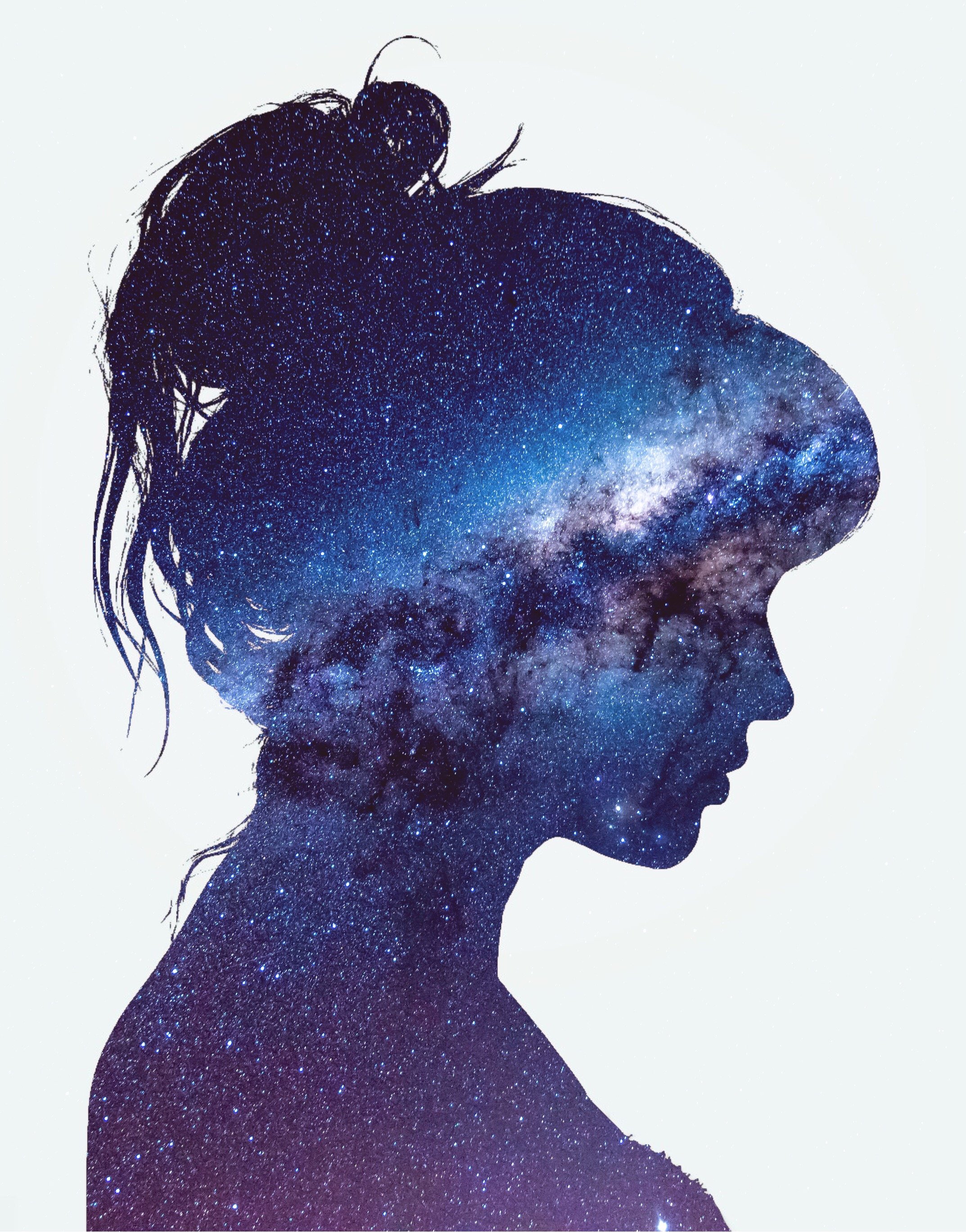 Какая девушка внутри. Девушка с космосом в голове. Девушка космос. Голова женщины в космосе. Космос в голове.