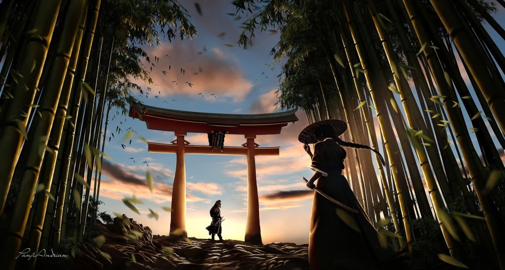 Самурай Ронин арт японское солнце