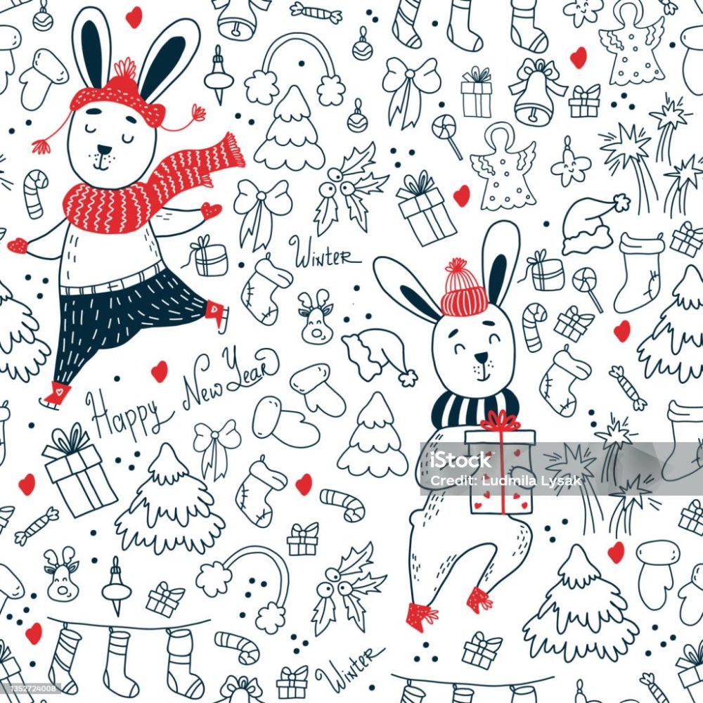 Кролик принт на ткани