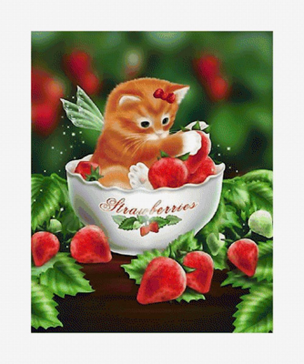 Котик клубника арт