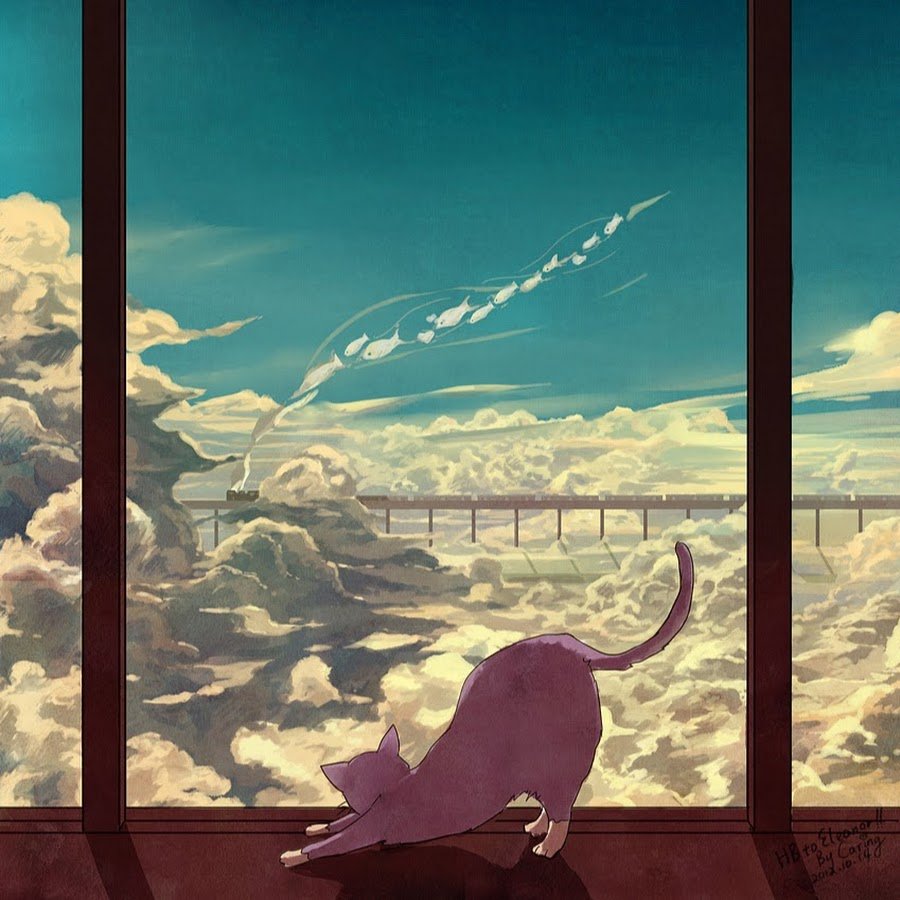 Кот в небе арт