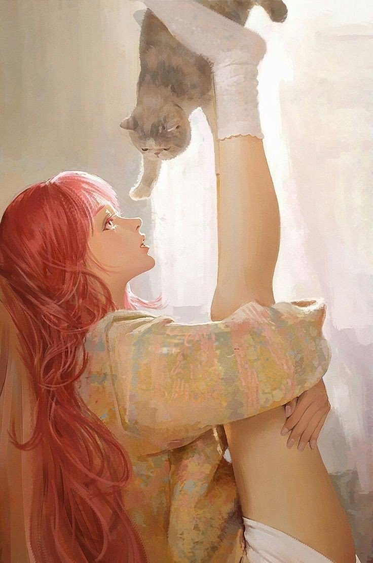 Девочка с котом арт