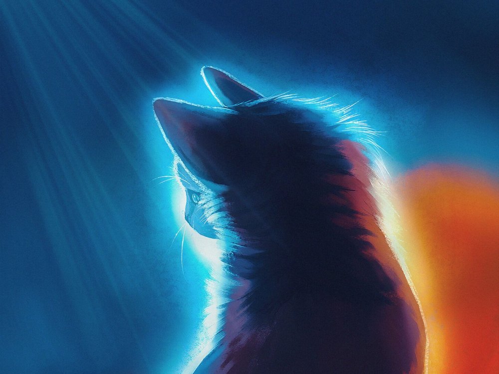 Кот со светящимися глазами арт