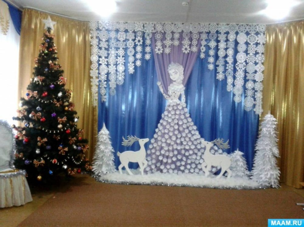 Украшение музыкального зала к новому году