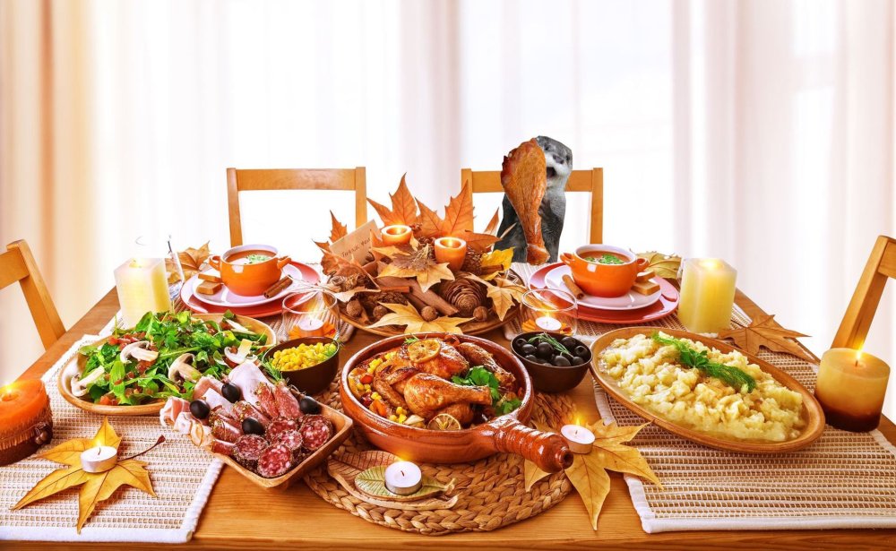 Богато накрытый стол с едой