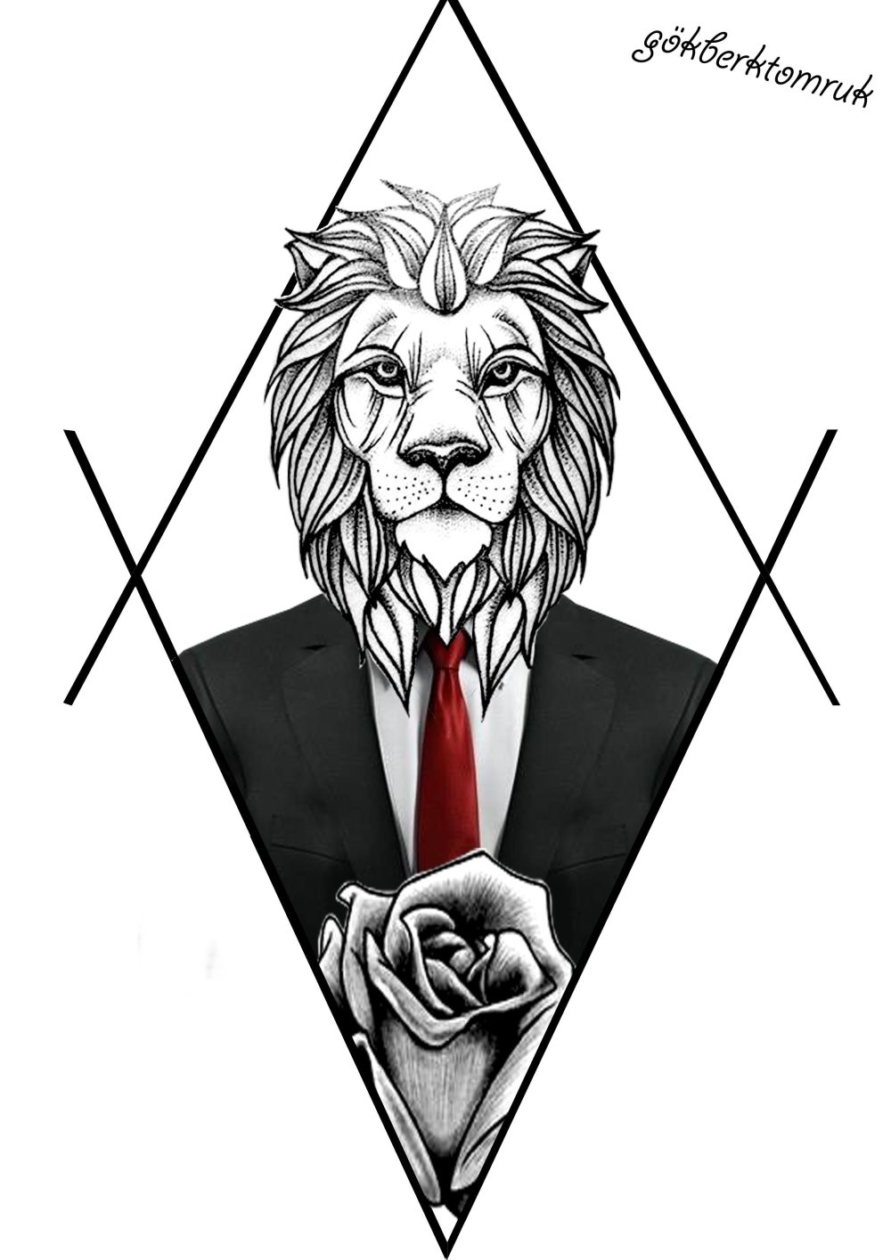 Лев в смокинге тату