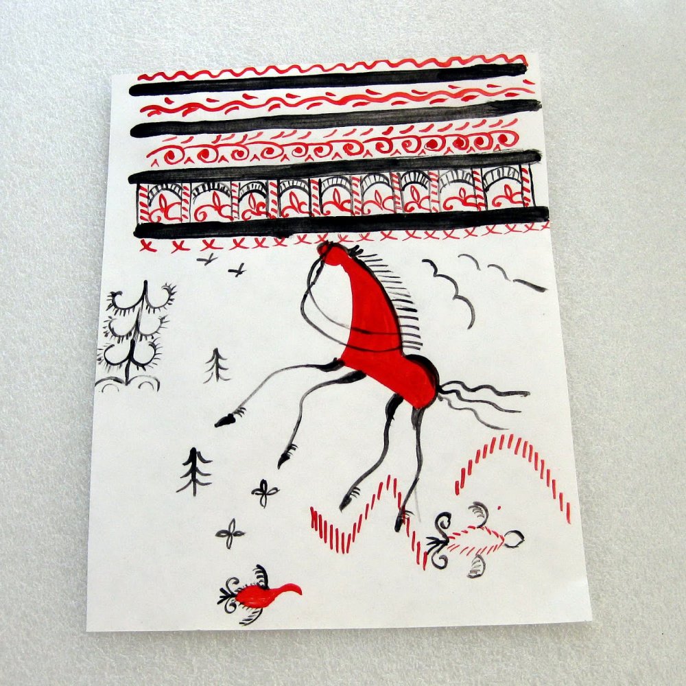 Конь златогривый Мезенская роспись