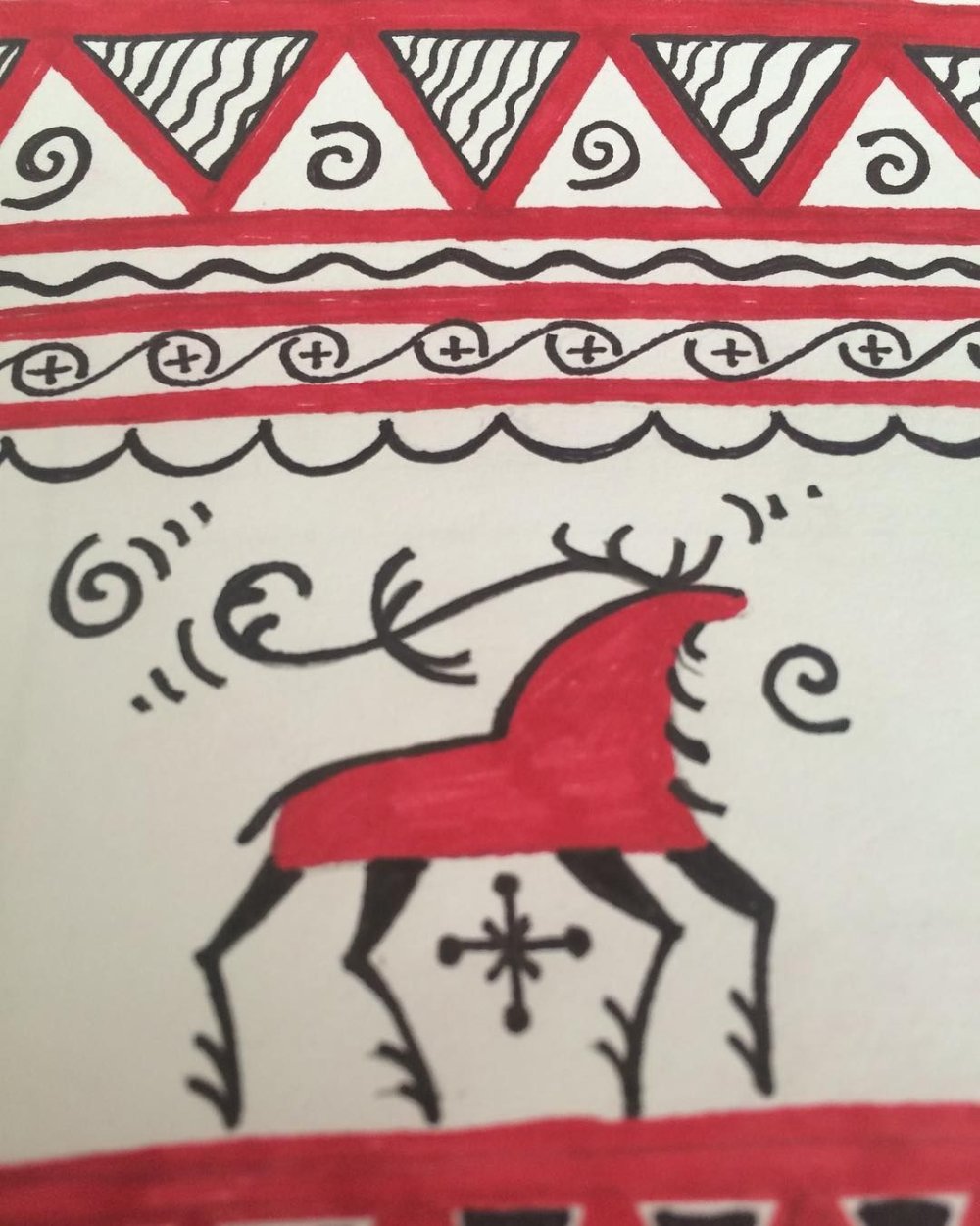 Мезенская роспись элементы росписи конь и олень