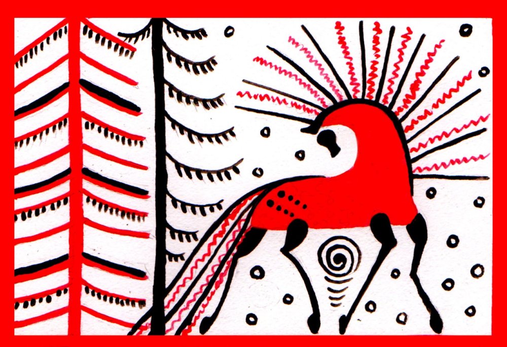 Мезенская роспись кони и олени