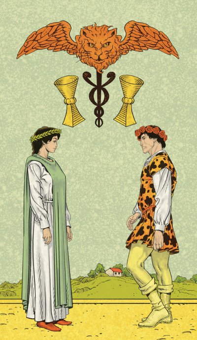 2 Кубков Таро Уэйта карта